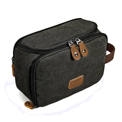 Gonex Travel Toiletry Bag for Men, Water Resistant Canvas Wide Open Shaving Bag with Wet Dry Compartment, Travel Essentials Toiletries Organizer, Dark Grey