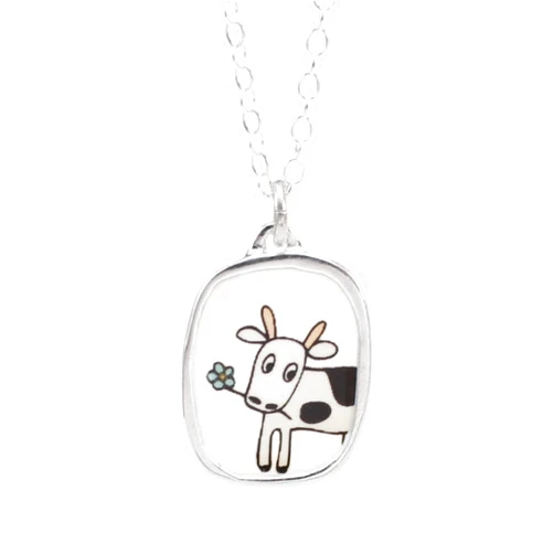 Mark Poulin Sterling Silver Cow Charm Necklace on 925 Adjustable Chain Handmade Gift for Women and Girls