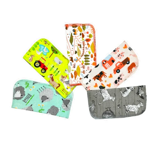 Gina's Soft Cloth Shop 2 Ply Printed Flannel 8x8 Inches Set of 5 Little Wipes Farm Life - Proudly Made in the USA!