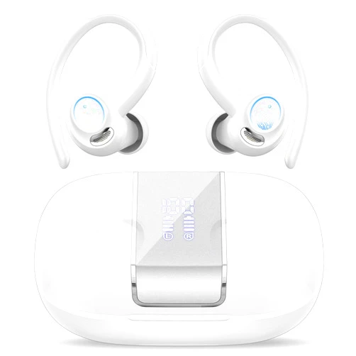Csasan Headphones Wireless Earbuds Sport, Bluetooth 5.3 Over Ear Buds Stereo Deep Bass Headset with Earhooks, 48H Wireless Earphones with HD Mic, IP7 Waterproof Earbud for Sports/Running/Workout White