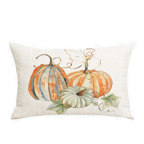 WENIANRU Ink Painting Watercolor Yellow Green Pumpkins Leaves Fall Y'all Home Sofa Chair Bed Decoration Lumbar Pillowcase Cotton Linen Decorative Throw Pillow Cover Case Rectangular 12 x 20 Inches