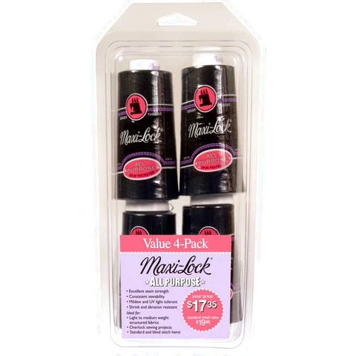 American & Efird American Efird Maxi-Lock All Purpose Value Pack 4/Pkg-Black