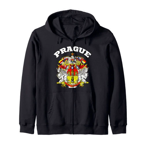Prague National Pride Czech Republic T-shirts Tees Prague T-shirt Coat of arms Tee Flag souvenir Czech Republic Zip Hoodie