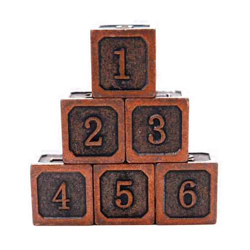 Haxtec 6 Pack Copper Metal D6 Dice Set for Dungeons and Dragons D&D RPG-Antique Copper