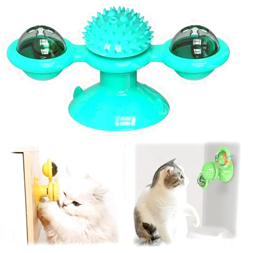 Generic Interactive Windmill Cat Toys with Catnip, 2024 New Funny Cat Toys for Indoor Cats Kitten Toys with LED Light Ball, Cat Exercise Toys Kicker Catnip Toys for Bored All Breeds Cat (Cyan)