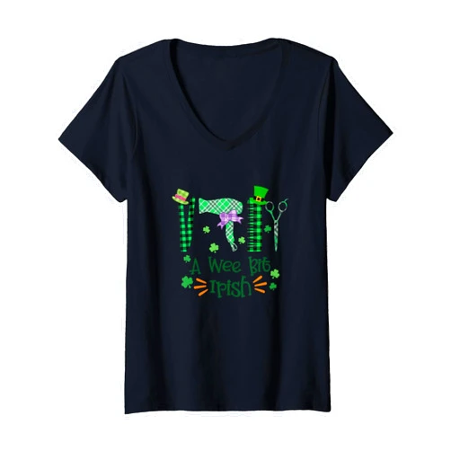 Funny Hairstylist Gifts Funny St. Patrick's Gifts Womens Funny Barber Hair Salon St. Patrick's Day Irish Hairstylist V-Neck T-Shirt
