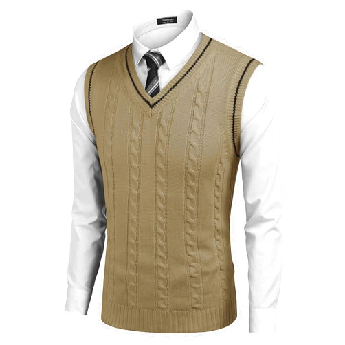 COOFANDY Men's Sweater Vest V Neck Slim Fit Casual Sleeveless Twisted Knitted Pullover Sweater