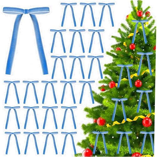 Generic 36PCS Velvet Christmas Tree Bows 5 x 7 Inch Velvet Ribbon Bow Velvet Christmas Wreath Bow Rustic Crafts Gift Bows for Christmas Tree Holiday Garland Home Wedding Decoration(Blue)