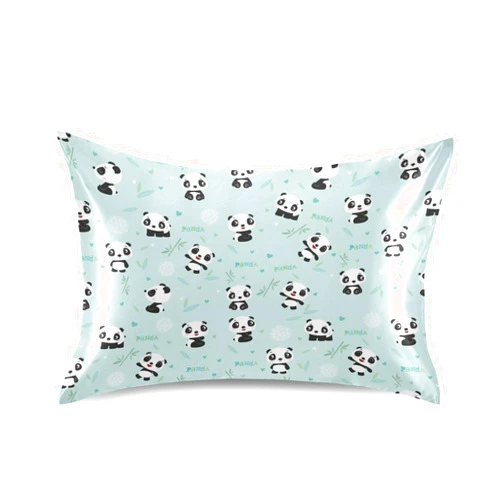 xigua Panda Satin Pillowcases Breathable Pillow Case for Hair and Skin, NO Zipper Pillow Cover with Envelope Closure for Sofa Bed Couch, Queen Size 20 x 30 Inch