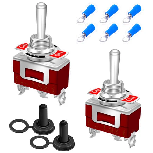 weideer 2Pcs Momentary Toggle Switch Waterproof 15A 250V (ON)-Off-(ON) 3 pin SPDT Marine Switch with Waterproof Cap Terminals for Auto Car Boat KL-C123-M-D