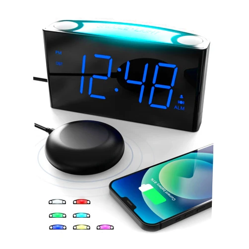 ROCAM Extra Loud Alarm Clock with Bed Shaker, Vibrating Alarm Clock for Heavy Sleepers Deaf Hearing Impaired, 7