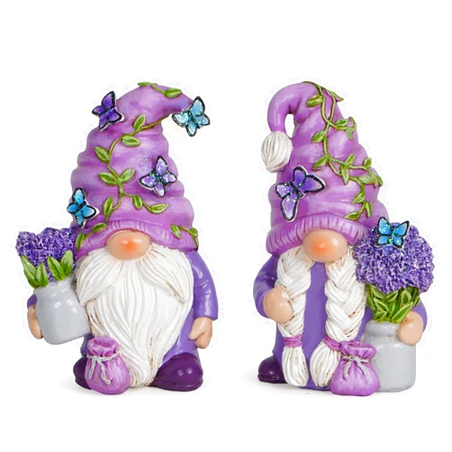 Hodao 2PCS Lavender Dream Gnome Set - Purple Fragrance Wonderland Journey Spring Swedish Tomte Elf Dwarf Figurines Summer Gnome Indoor Home Decor Gift (Lavender)