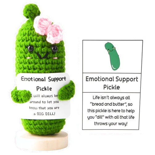 Ivydale Emotional Support Pickle, Handmade Cucumber Crochet Doll, Pickled Knitting for Women Friends (Pickle Bowknot)