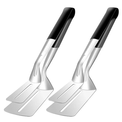 KALAMANDA Double Spatula Flipper, Stainless Steel Double-Sided Shovel Clip, 11.6 Inch Grill Clamp Spatula Tongs for Beefsteak Bread Hamburger BBQ Meats Pizza Pies Bread Fish(2 Pack)
