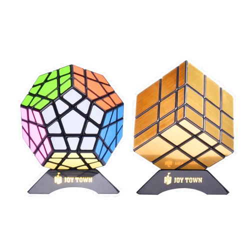 JOY TOWN JoyTown Bundle Pack Speed Cube Set of 2 Megaminx Speedcubing, Gold Mirror Cube Twisty Puzzle, with Bonus Stands and Screwdriver Black