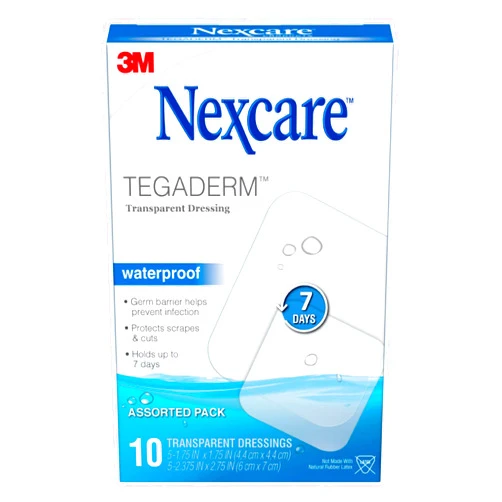 Nexcare Tegaderm Transparent Dressing, Clear Film Lets You See Wounds Heal, Waterproof Dressing Holds Fast for 7 Days - 10 Dressings