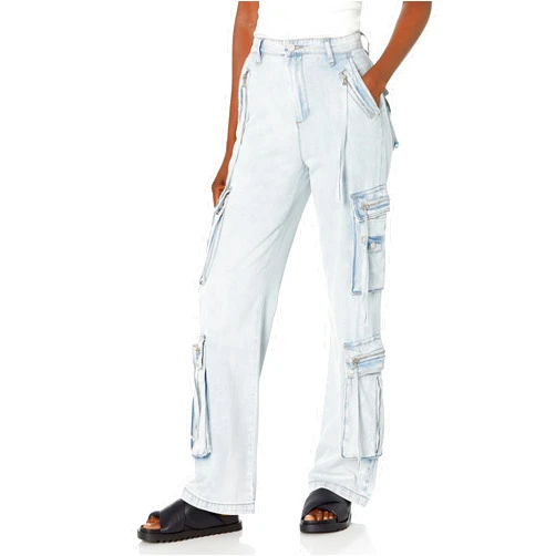 [BLANKNYC] Women's Luxury Clothing Oversized Cargo Pocket Rib Cage Tencel Denim Cargo Pant, Comfortable & Stylish