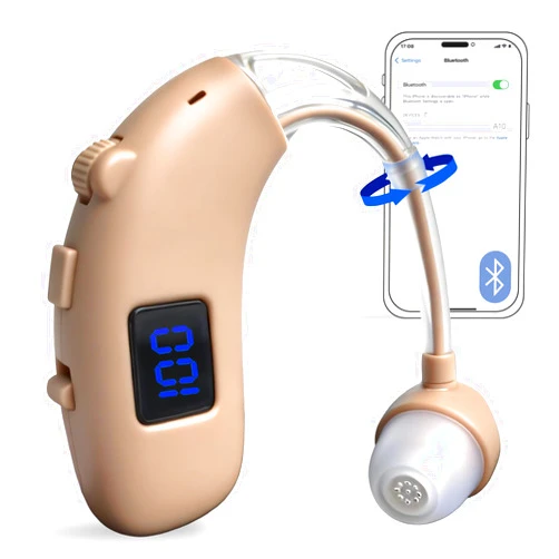 AuyeeMOMO Hearing Aids for Seniors, Hearing Aids with Bluetooth,Rechargeable Hearing Aids with Power Level Display, Intelligent Noise Cancellation, Rechargeable Hearing Aid Invisible for Hearing Loss, 45dB Peak Gain (Single Hearing Aid Fits Left and Right Ear)