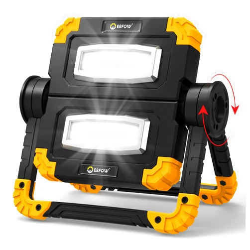 EEFOW LED Work Light Rechargeable Portable - 360°Rotation Folding Hyper Tough Working Lamp with 2 COB 6000LM Flood Light Stand USB Cordless Battery Powered Worklight Tool for Outdoor Camping Lighting