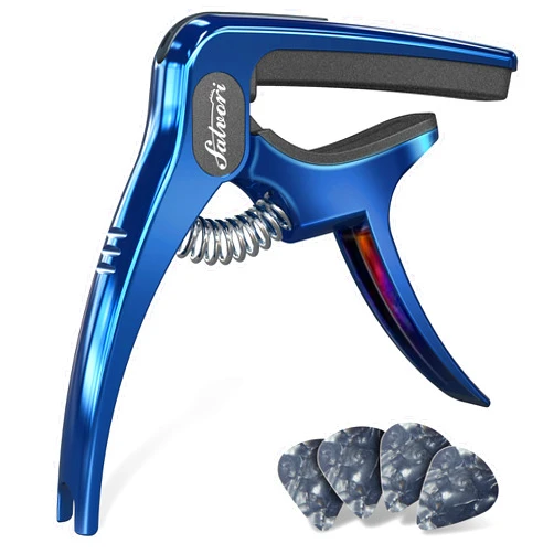 Salvori Exclusive Gradient 'Blue-Plated' Heavy-Duty Guitar Capo for Acoustic/Electric Guitar with 4 Picks, Guitar Clip/Guitar Clamp/Guitar Accessories for Classical Guitar, Ukulele, Mandolin and Banjo