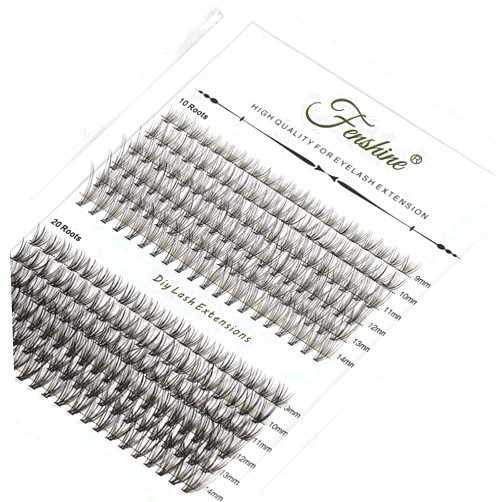 Fenshine Cluster Lashes Individual Lashes Wide Stem 0.07C 10D/20D Curl 9-14mm Length DIY Eyelash Extension Individual Soft False Lashes for Personal Use at Home