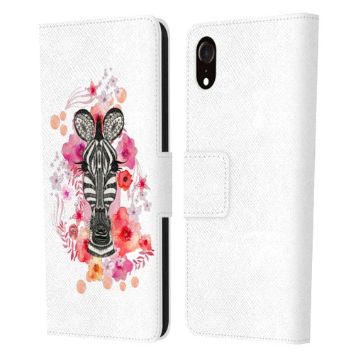 Head Case Designs Officially Licensed Monika Strigel with Zebra Animals and Flowers Leather Book Wallet Case Cover Compatible with Apple iPhone XR