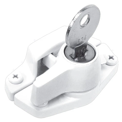 Prime-Line U 9928 Keyed Sash Lock –Security Lock Only Unlocks With Key – For Aluminum, Vinyl or Wood Double-Hung Windows – 2” Hole Centers – Heavy-Duty Zinc Diecast, White (Single Pack)