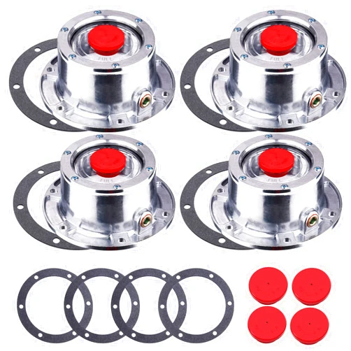 CheeMuii 343-4009 Trailer Hub Cap 4 PCS 3434009 Aluminum Hubcaps for Trailer Axle with Extra 4 PCS Rubber Plugs and Gaskets Replaces Stemco 343-4009