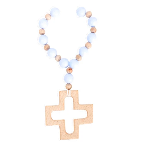 WUTKYAX Silicone Ten-Year Rosary, a String of Rosary Beads with a Cross, Christian Communion Party Decorations, Silicone Ten-Year Rosary, Rosary (Blue Cross Necklace)