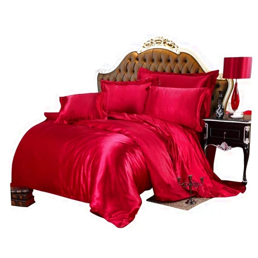 Restura Burgundy Silk Satin Comforter Box Stitched 300 GSM Down Alternative Comforter Luxurious Hotel Quality Quilt Machine Washable Full/Queen Size with 2 Pillow Covers