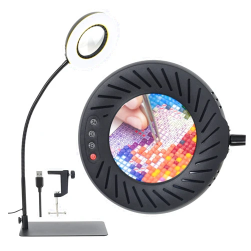 PTKISS Upgrade 5X Magnifying Glass With Light and Stand, 5Color 10 Level Brightness Desk Lamp With Magnifying Glass, Hands Free lighted Magnifying Glass For Reading Crafts Hobbies Close Work Hobby Light