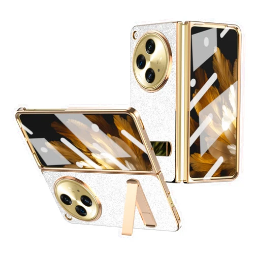 ZORSOME for Oneplus Open Bling Glitter Hinged Stand Case for Girls Women,Luxury Bling Full Protecive Shockproof PC Case Cover for Oneplus Open,Sliver