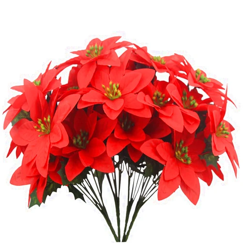 FERIAL 4 Pcs Christmas Artificial Flowers Poinsettia Flowers Red 7 Heads Silk Poinsettia Christmas Floral Bouquet Winter Artificial Poinsettia Bushes for Xmas Party Holiday Arrangements Decoration…
