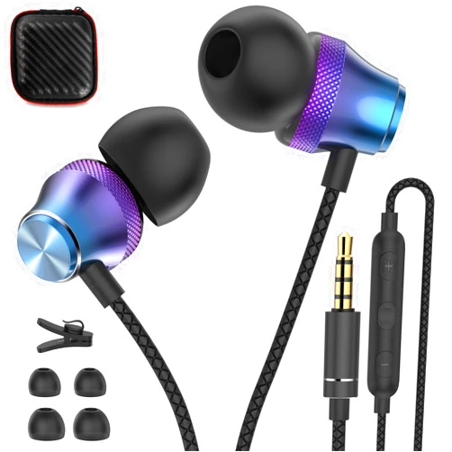 ASKUBSKU Wired Earbuds with Mic for Laptop PC Chromebook Noise Cancelling Ear Buds with 3.5mm Plug in Audio Jack Corded Headphone for Samsung A25 A15 A32 A52 A03s PS4 Surface Fire Nintendo Switch, Blue