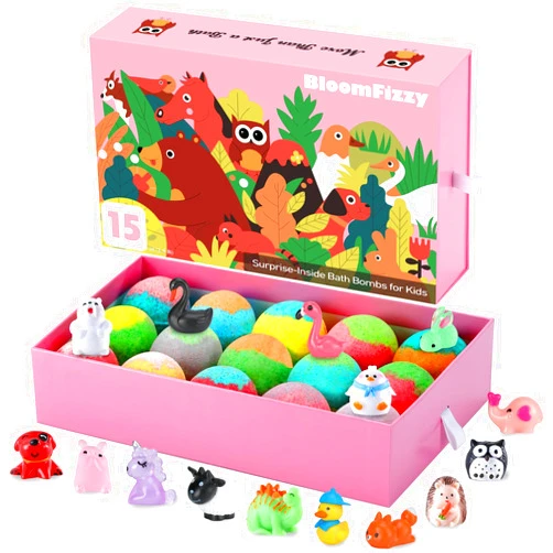 BloomFizzy Jungle Adventure Bath Bombs for Kids, 15 Scented Fizzy Bombs with Surprise Land Animal Toys Inside, Kids Colorful Bath Time Fun Gift Set, Gentle & Child-Safe, Ideal Christmas Gift for Kids