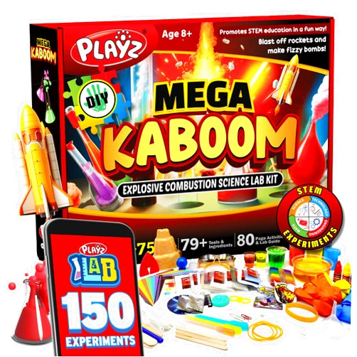 Playz Mega Kaboom! 150+ Explosive Science Experiments Kit for Kids Age 8-12 with 75 App & Video Guided Experiments - Chemistry Set STEM & Educational Toys & Gifts for Boys, Girls, Teenagers & Kids