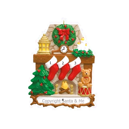 Rudolph and Me Fireplace with Stockings Family of 3 Ornament