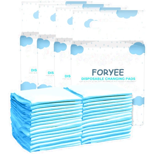 FORYEE Disposable Changing Pad Liners for Baby 17 x 13 Inches (25 Pack) Waterproof Underpads Soft Non-Woven Fabric Breathable Changing Pad for Changing Table - Blue