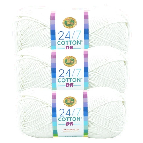Lion Brand Yarn (3 Pack) Lion Brand Yarn 24/7 Cotton DK Yarn, Cream