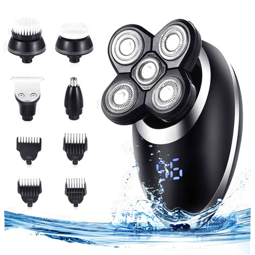 Generic Electric Shaver for Men,Rotary Shaver 5 in 1 Grooming Kit Bald Head Shaver with Clippers Nose Beard Trimmer Facial Brush Waterproof, Faster-Charging LED Display USB Rechargeable