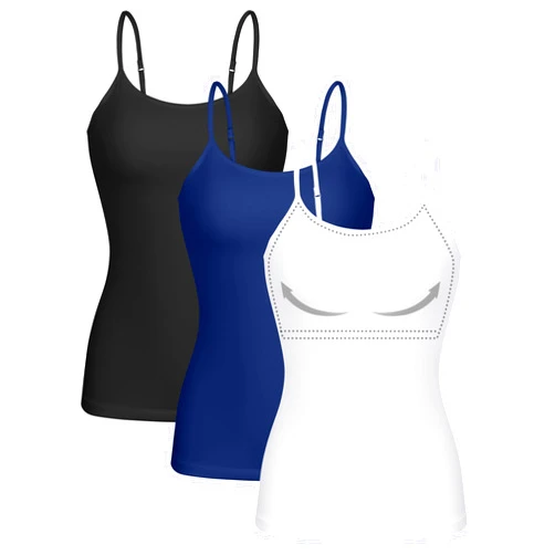 ATTRACO Women 3 Pack Cotton Camisoles with Shelf Bra Adjustable Spaghetti Strap Tank Tops