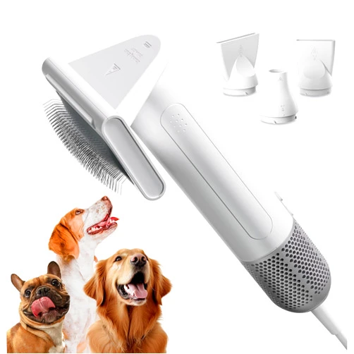 Jellyfish 2 in 1 Grooming Kit for Pet-Dog Hair Dryer & Professional Grooming Brush for Frizzy Dog Hair Styling-1.21lb Lightweight Handhold Portable High Velocity Force Blower+4 Replacement Nozzle at Home Travel