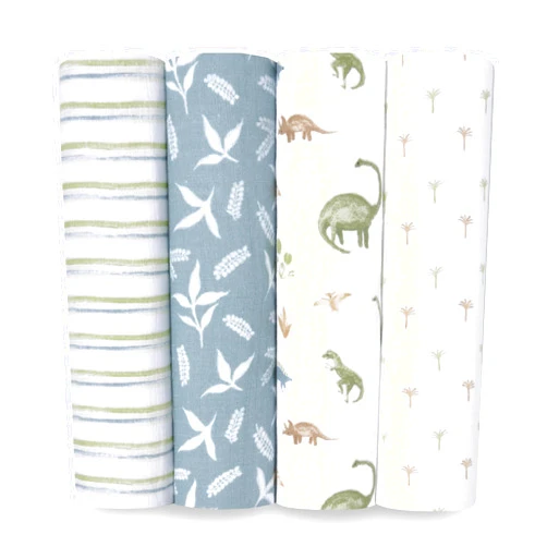 aden + anais Essentials Baby Muslin Swaddle Blankets, Newborn Receiving Blanket for Swaddling, 100% Cotton Baby Swaddle Wrap, 4 Pack, Dino Jungle