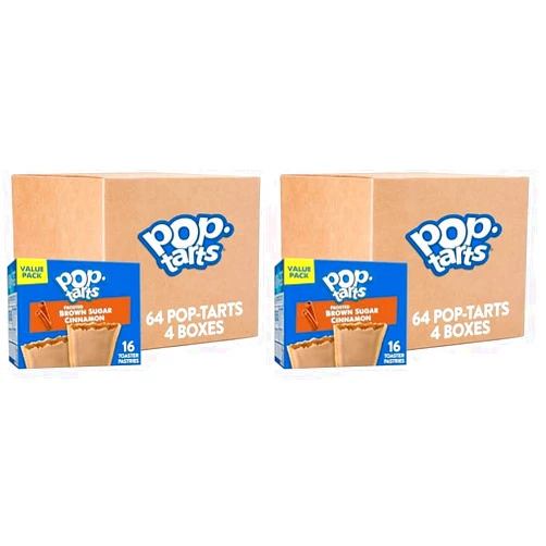 Pop-Tarts Toaster Pastries, Breakfast Foods, Kids Snacks, Frosted Brown Sugar Cinnamon, Value Pack (64 Pop-Tarts) (Pack of 2)