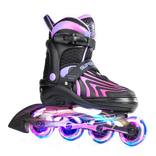 SUPER YOUNGSTER Girls Inline Skates for Boys Kids Ages 4-12, Adjustable Light Up Roller Skates for Youth Teens Ages 8-12, Beginner Blades for Women Adults