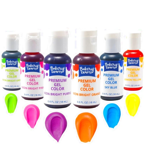 Bakery Crafts Premium Gel Neon Food Coloring 6 Bottle Assortment, 3.6 Fl Oz, Bright Edible Color For Christmas Baking And Decorating, Highly Concentrated, Yellow, Orange, Purple, Blue, Pink, Green | 6 x 0.6FL | Made in USA
