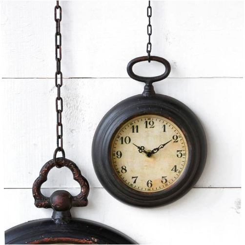 Park Hill Collection EAK80351 Pocket Watch Wall Clock, Small, Black, Metal