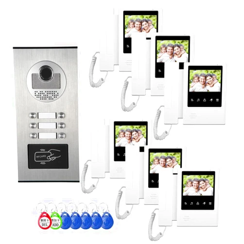 ANJIELO SMART Video Intercom System for Apartment,6 Units 4.3 inch Monitor Wired Video Door Phone Kit,Indoor Outdoor Doorphone Telephone Style, Onekey Unlock,2 Way Audio for Home (1 Doorbell+6 Monitor)