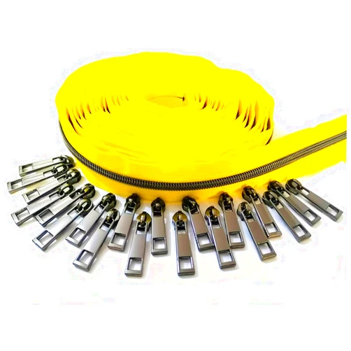 OKDESU #5 Black Nickel Metallic Nylon Coil Zippers by The Yard Bulk Yellow Tape 10 Yards with 20pcs Sliders for DIY Sewing Tailor Craft Bag (Yellow)
