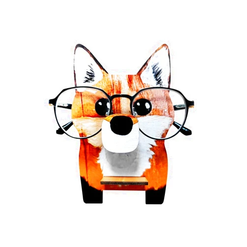 Poevic Cute Animal Glasses Holder Stand Handmade Creative Wooden Carving Eyeglass Holder Sunglasses Display Rack for Home Office Desk Decor Accessories (fox)